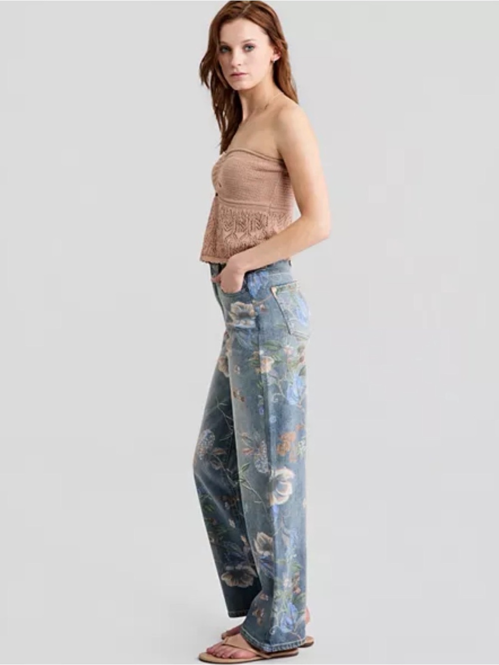 125- And Now This Mid Rise Wide Leg Floral Denim Jeans Size 31 - Picture 3 of 6